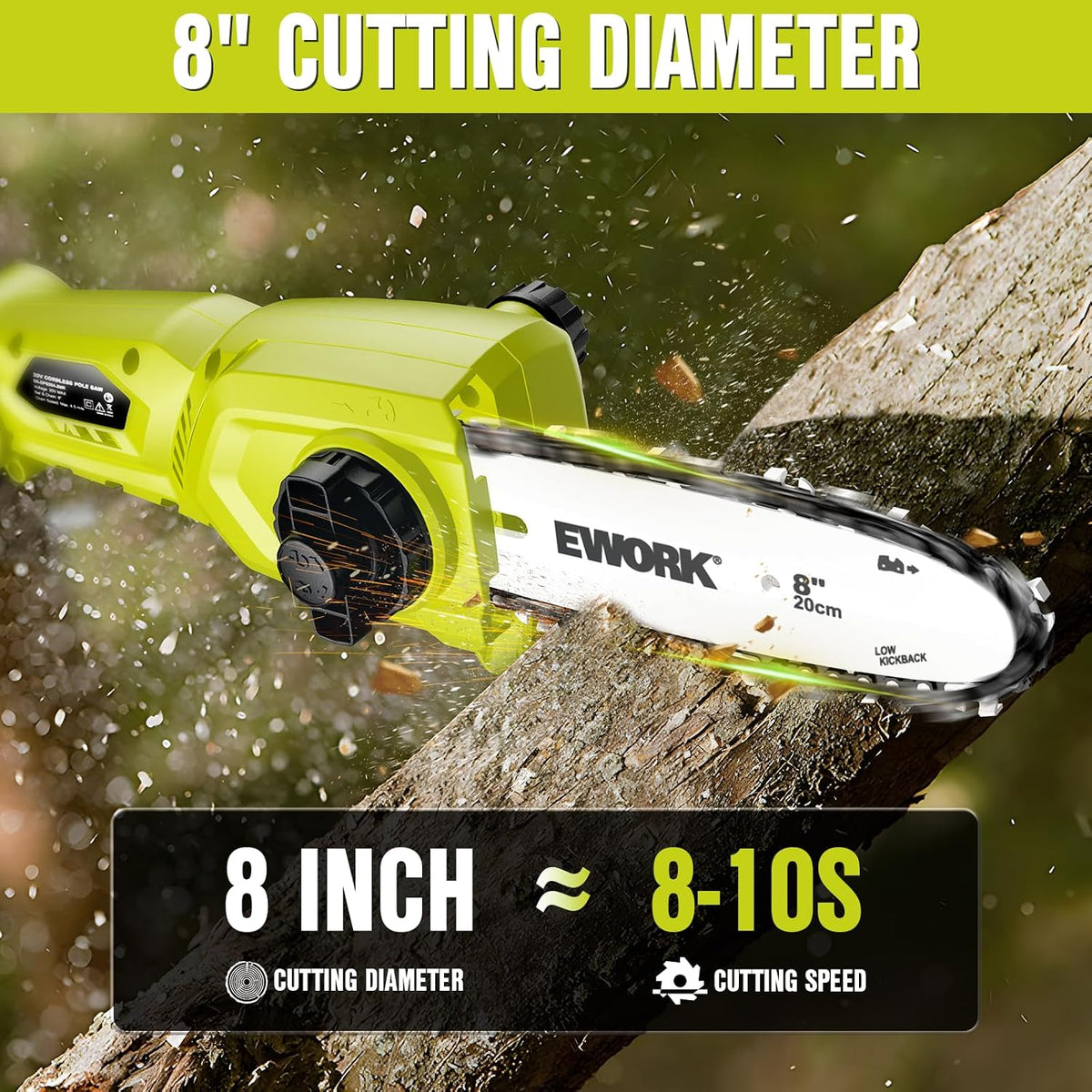 20V 8" Cordless Pole Saws for Tree Trimming with Battery & Charger