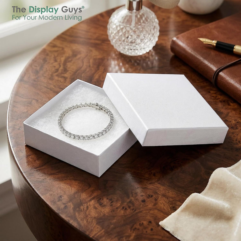 TheDisplayGuys 25 Cardboard Jewelry Gift Boxes with Inserts - White Swirl