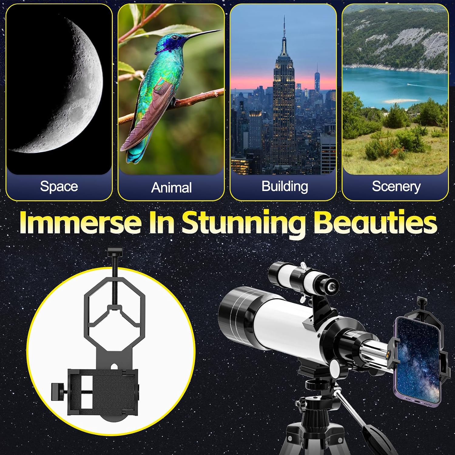 Telescope for Adults and Kids, 70mm Aperture 400mm Refractor for Astronomy Beginners(16x-120x), Portable Travel