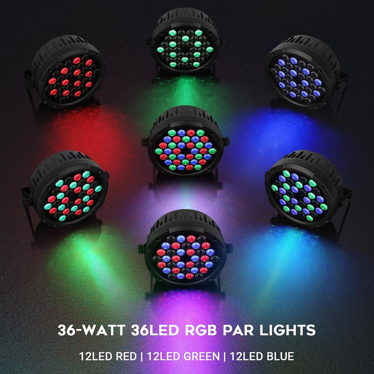 36W 36LEDs RGB Stage Par Lights by Remote DMX Control - 4Pack | Corded Electric, Sound Activated Multi Modes