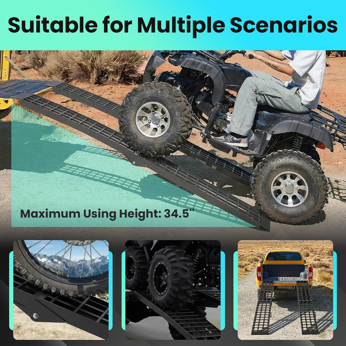 7.5 FT Heavy Duty Aluminum Folding Loading Ramp for Pickup Trucks, 3000 lbs Capacity Truck Loading Ramps for