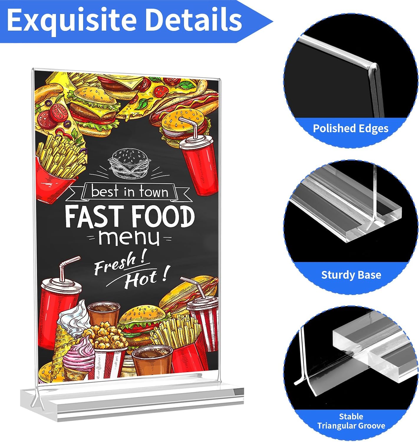 Acrylic Sign Holder 5x7，Vertical Display Stand，Double-sided Sign Holder | Clear Display Stand, Table Top Sign Holder