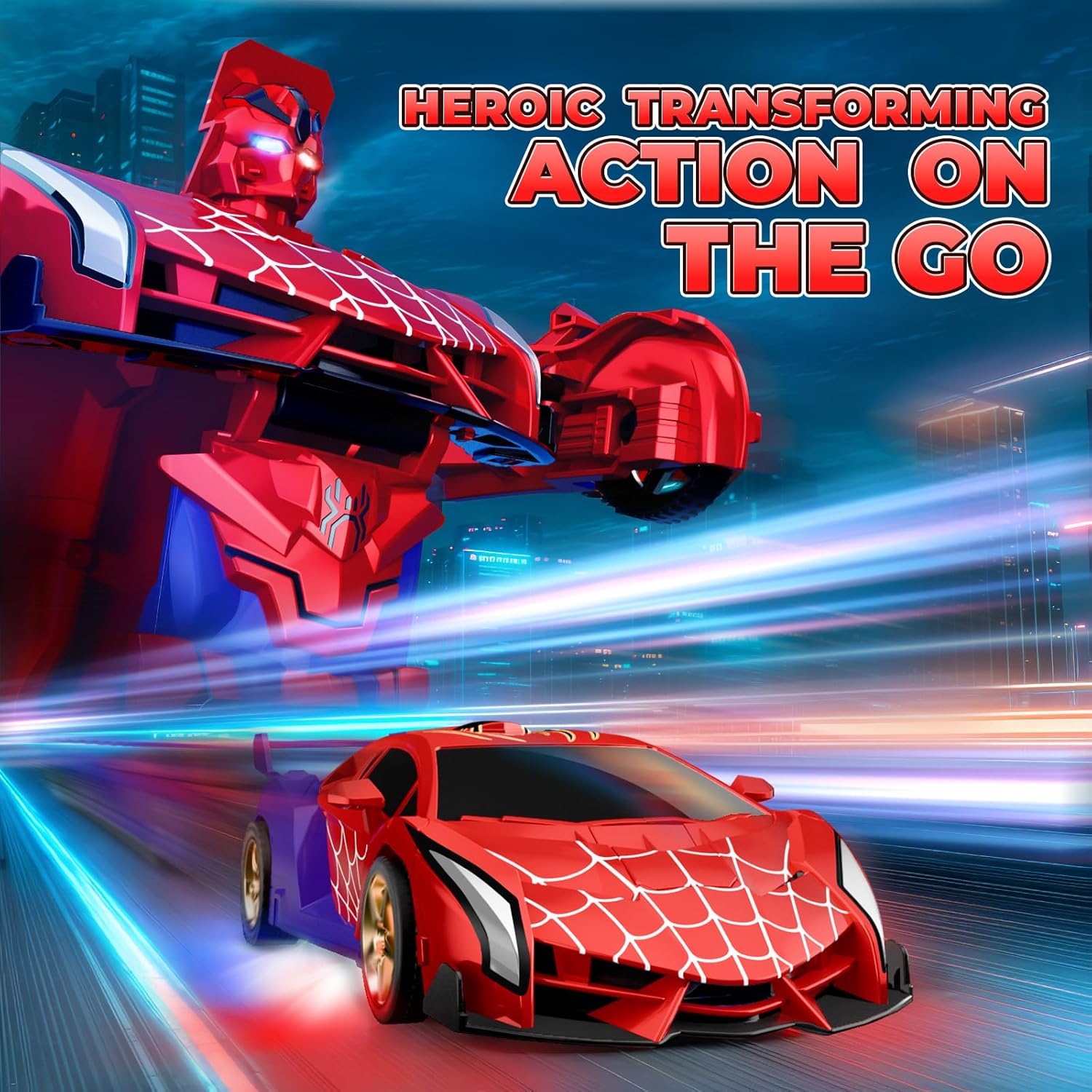 Spider Transform RC Cars Toys with Eye & Underbody Lights, 2.4GHz Remote Control Car One-Button Deformation, Fast