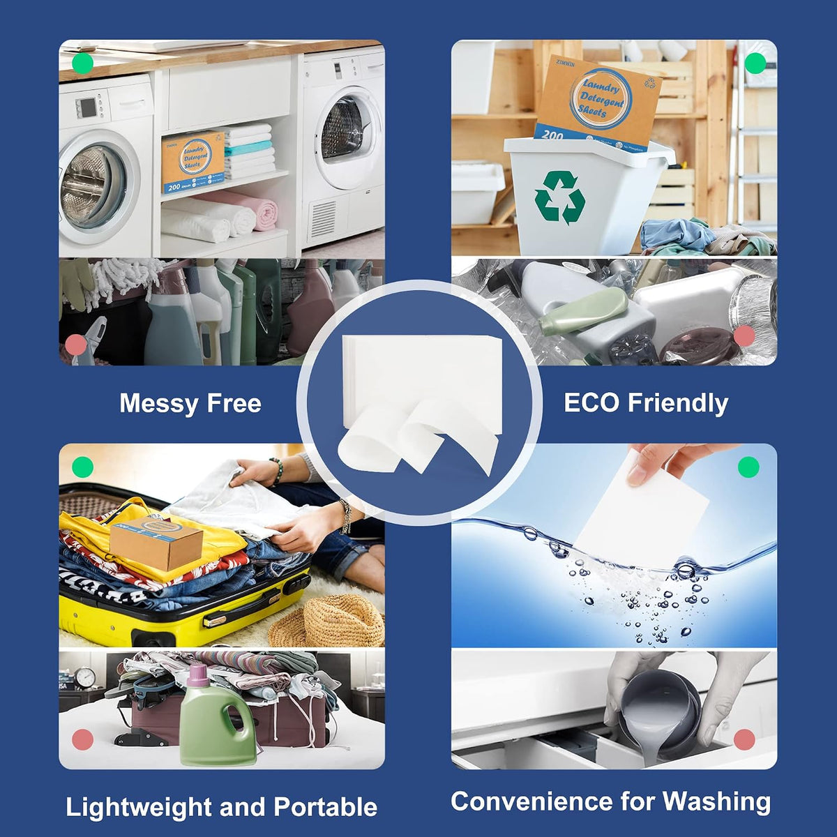 Laundry Detergent Sheets 200 Sheets, Fragrance-Free, Eco-Friendly, Plastic-Free, Hypoallergenic, Liquidless Washing