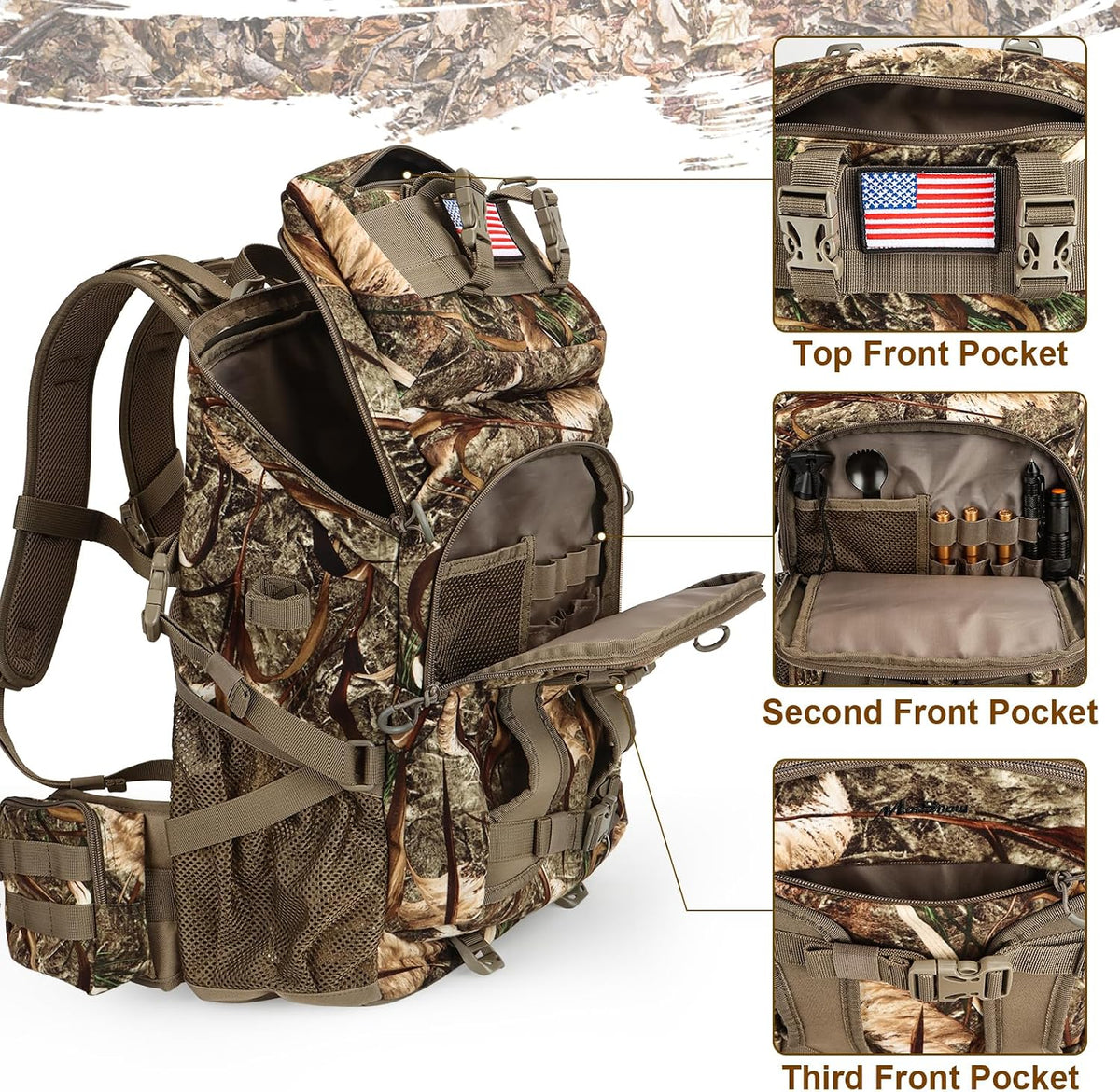 Hunting Backpack, Outdoor Hunting Pack with Rifle Holder, Hunting Backpacks for Men, Hunting Bag with Waterproof Rain