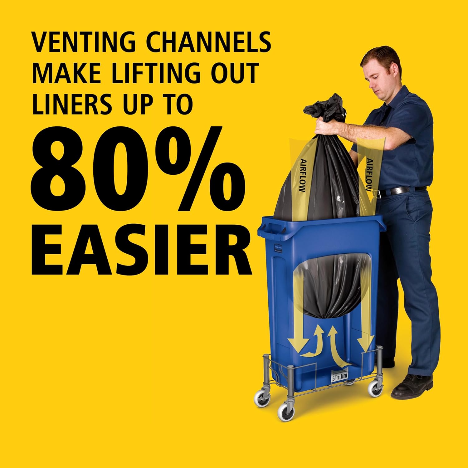 Slim Jim Plastic Rectangular Recycling Bin/Trash Can with Venting Channels 23 Gal Blue for
