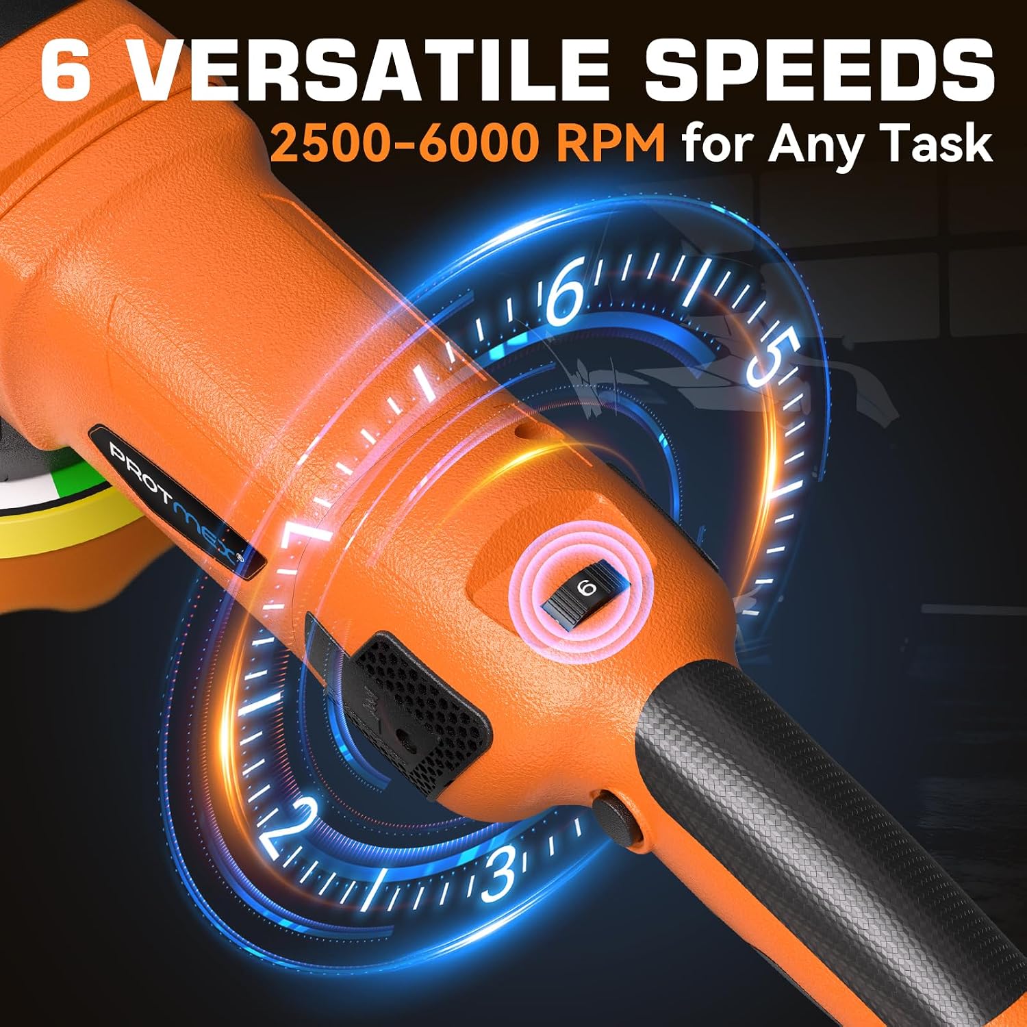 1200W 6" Rotary Buffer, 2500-6000RPM, Detach Handle, Car/Boat Sand & Wax | Protmex Dual Action Car Buffer with 6