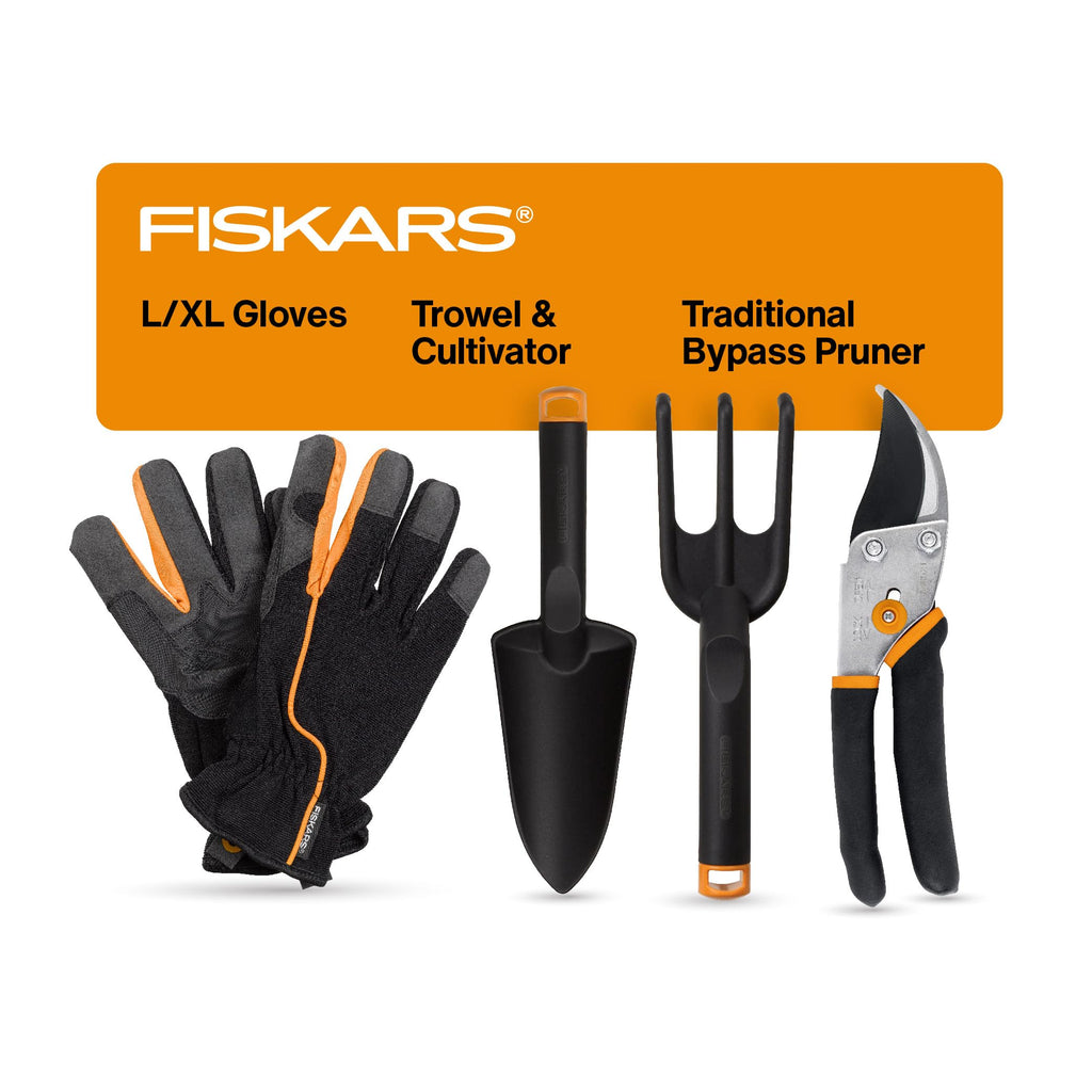 4-Piece Tool Set, Pruning Shears, Trowel, Cultivator & L/XL Gloves