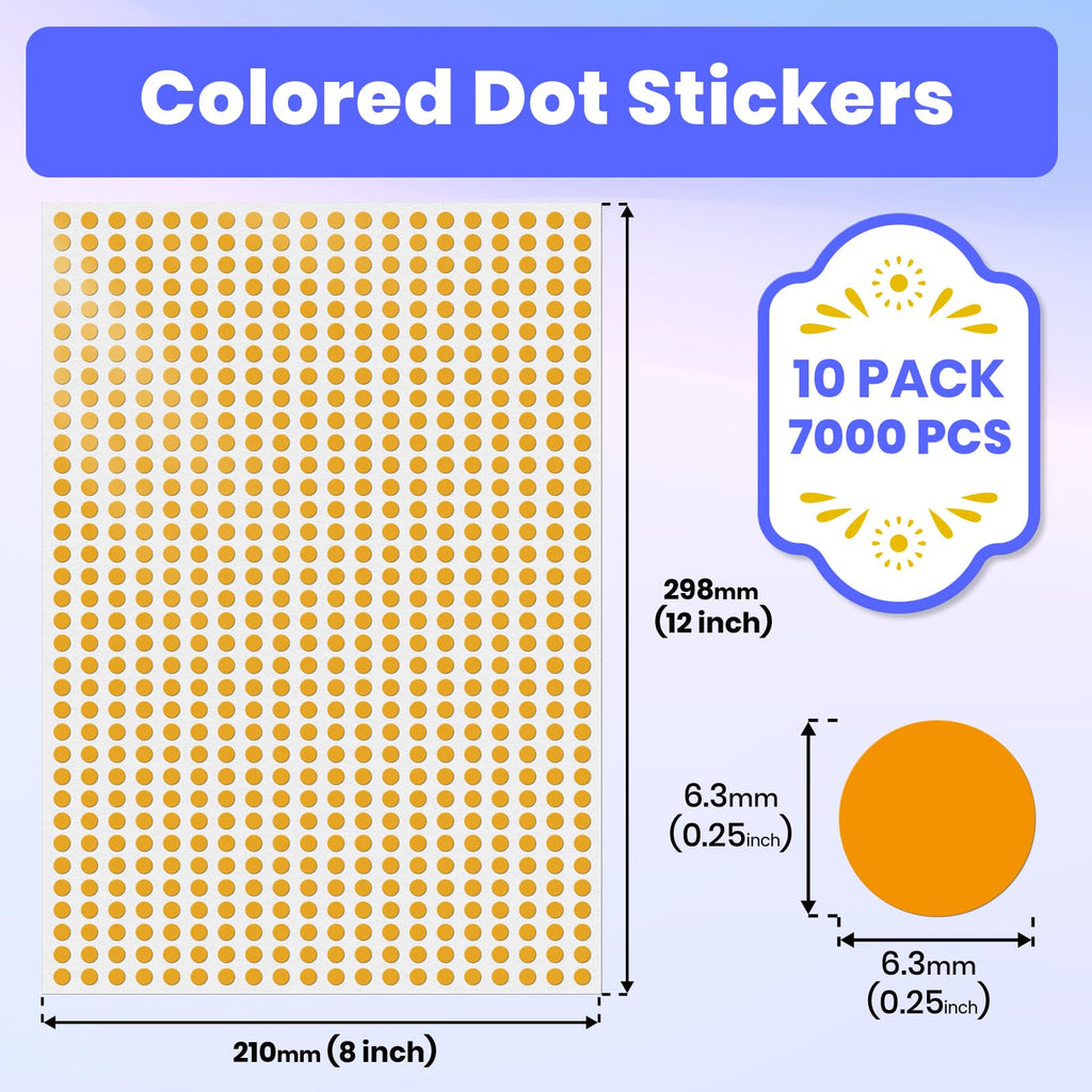 Orange Round Stickers 1/4 Inch Removable Vinyl Dot Labels 7000 PCS
