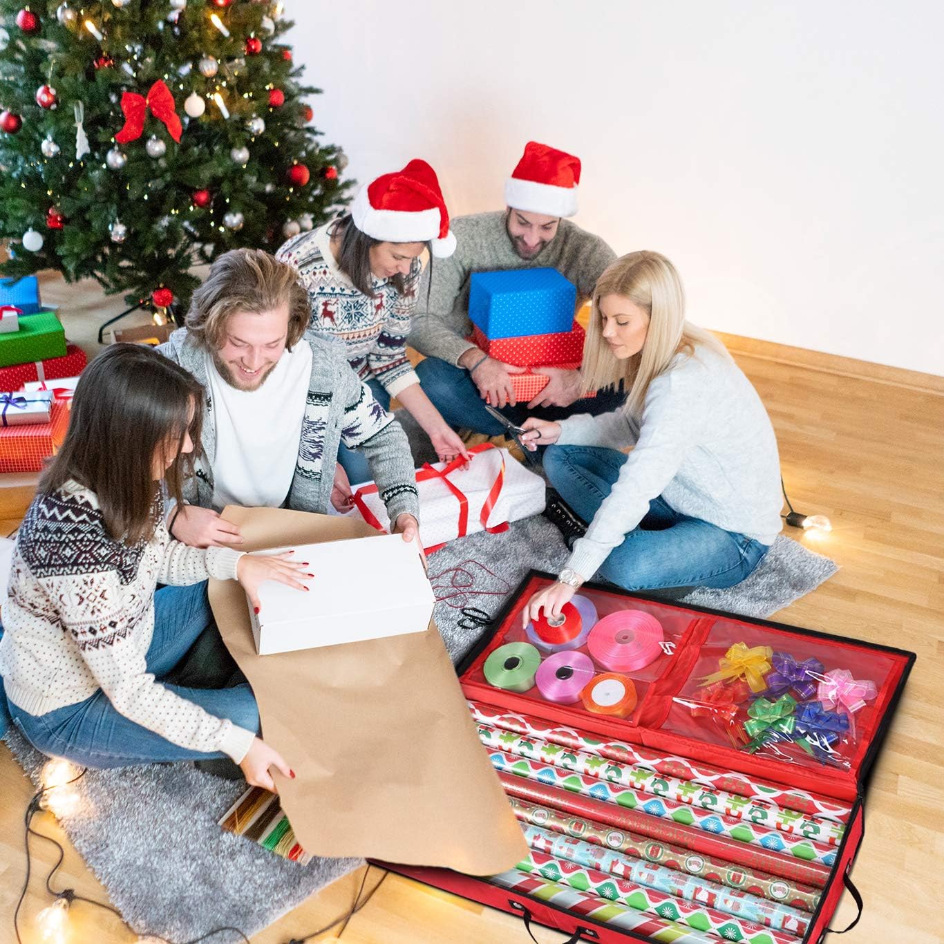Wrapping Paper Storage Container | Under Bed Gift Wrap Organizer for 30 Inch Rolls | 31”x13.5”x4.5” | 600D Oxford