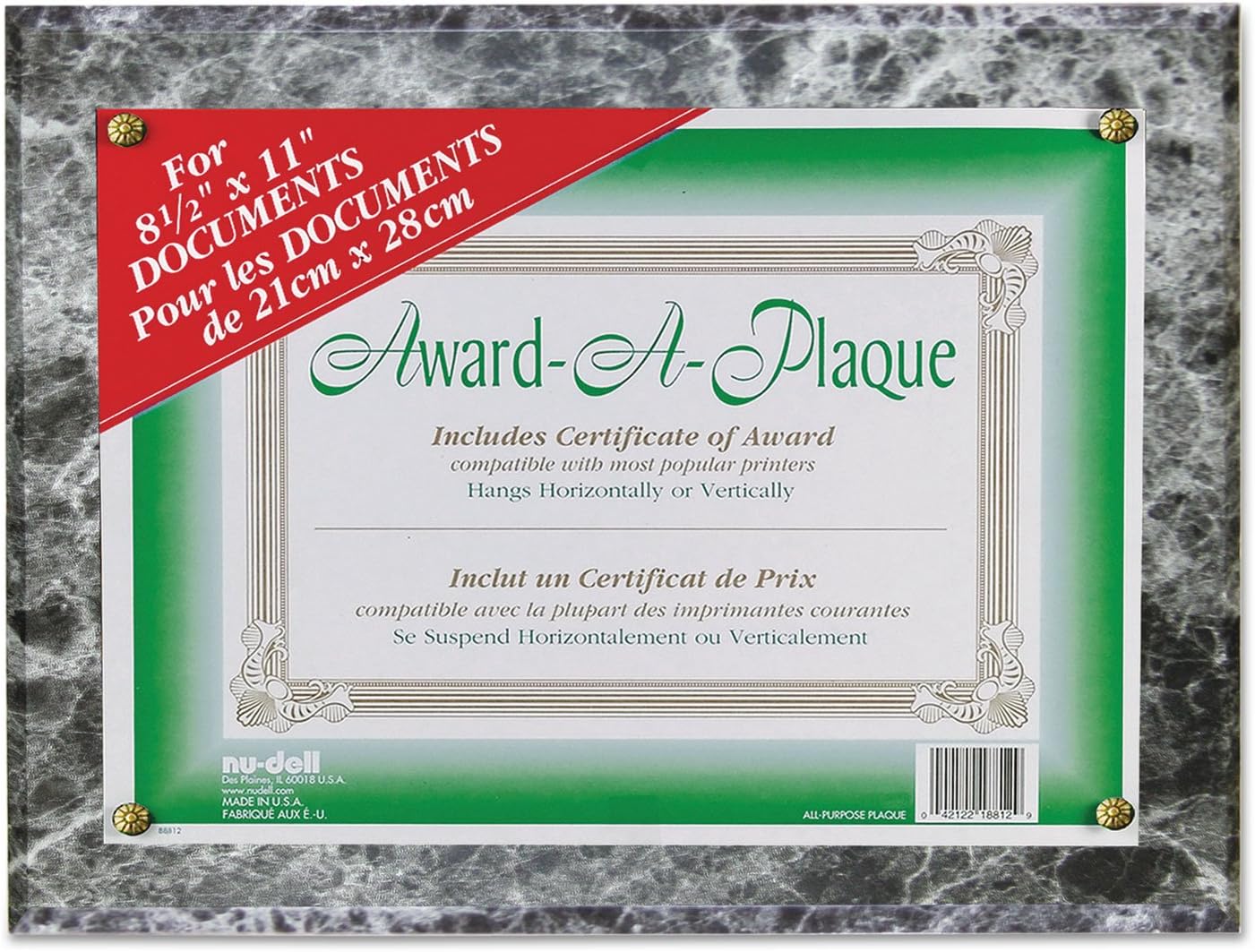 Award Plaque Frame for Diplomas, Certificates, or Licenses, Certificate Frame for Documents, Black Marble | Displays