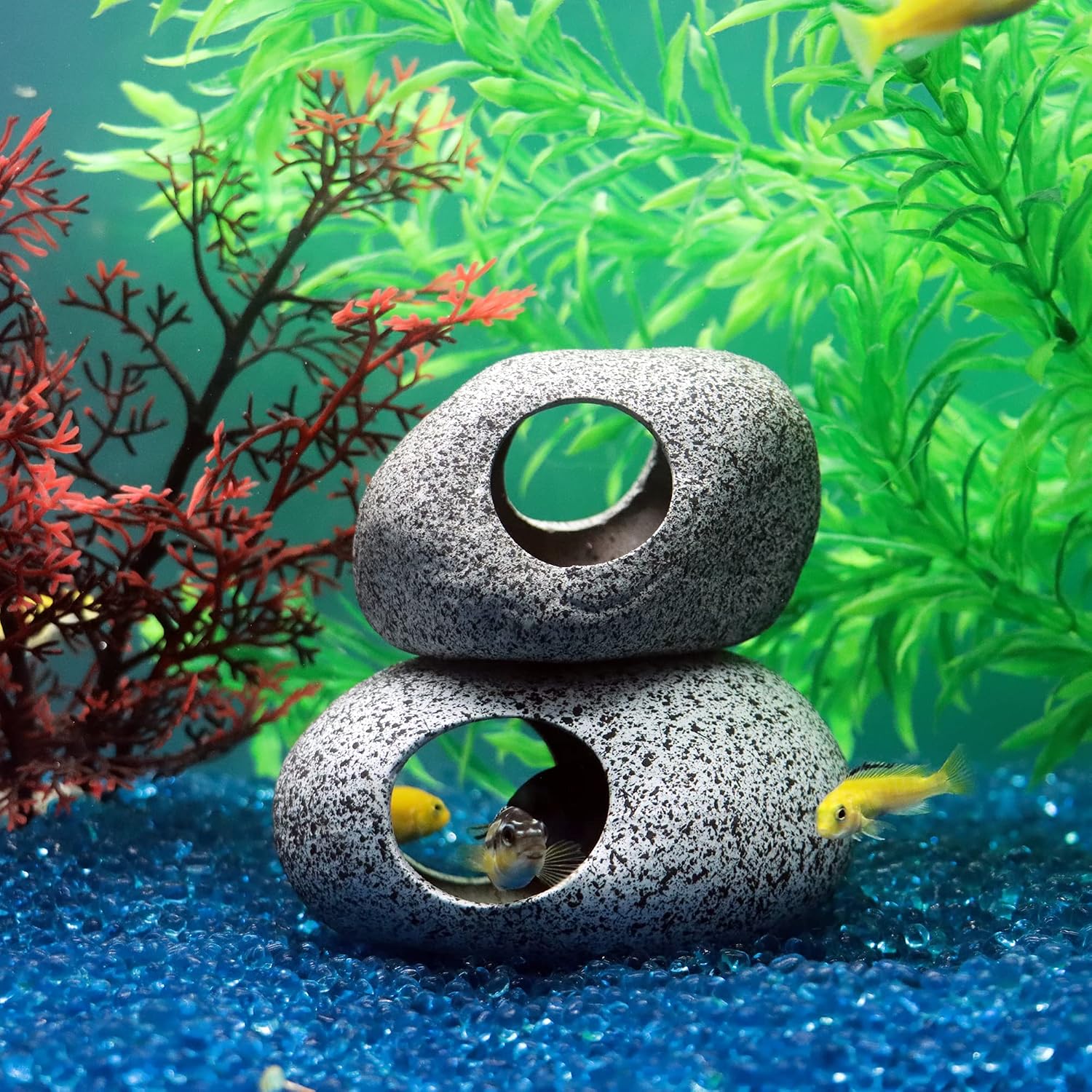 Aquarium Decorations Rock,Stackable Fish Tank Decor Cave, Ceramic Shelters | Shrimp Habitat, Breeding Tube, Hiding