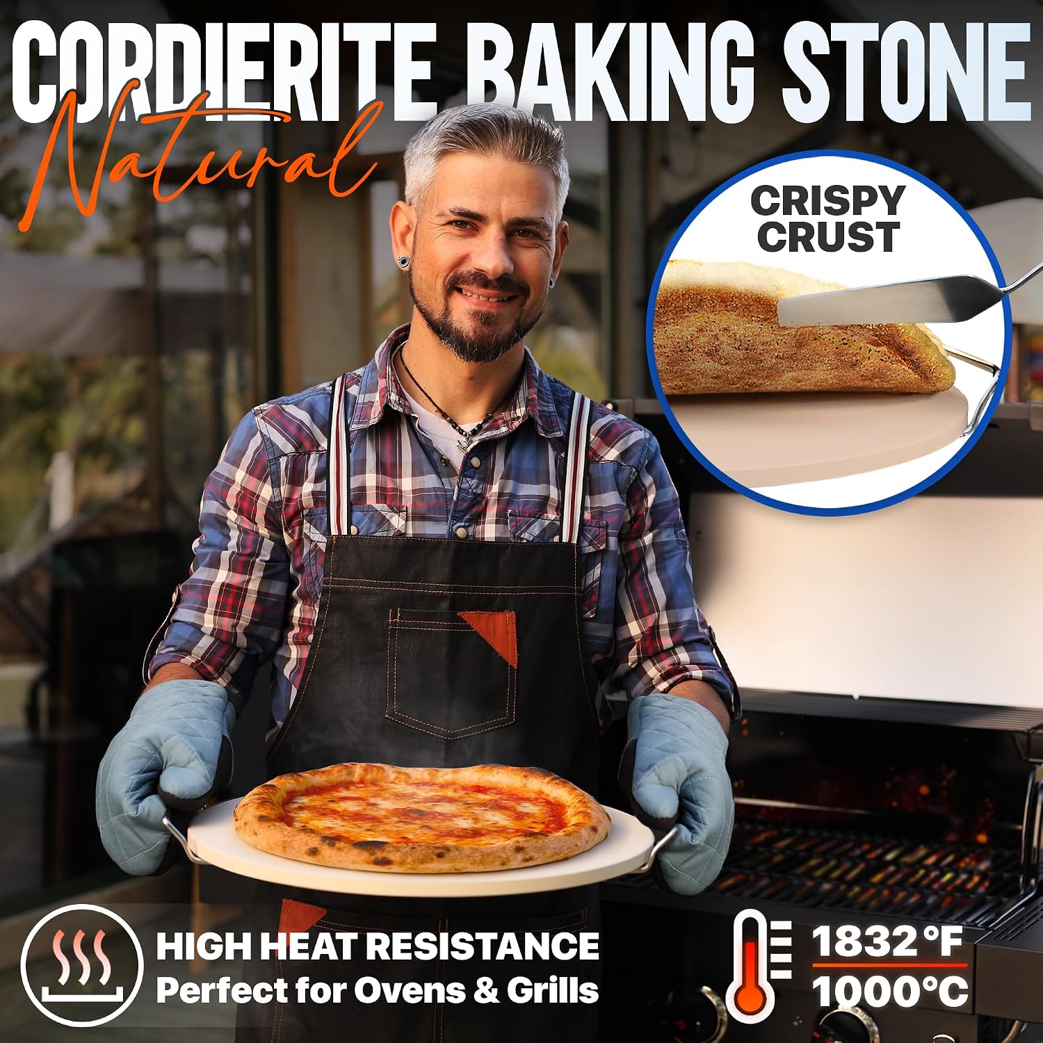 Pizza Stone Set for Oven and Grill – 16 Inch Cordierite Baking Stone, 1800°F Resistant, 6-Piece Kit with Acacia Wood