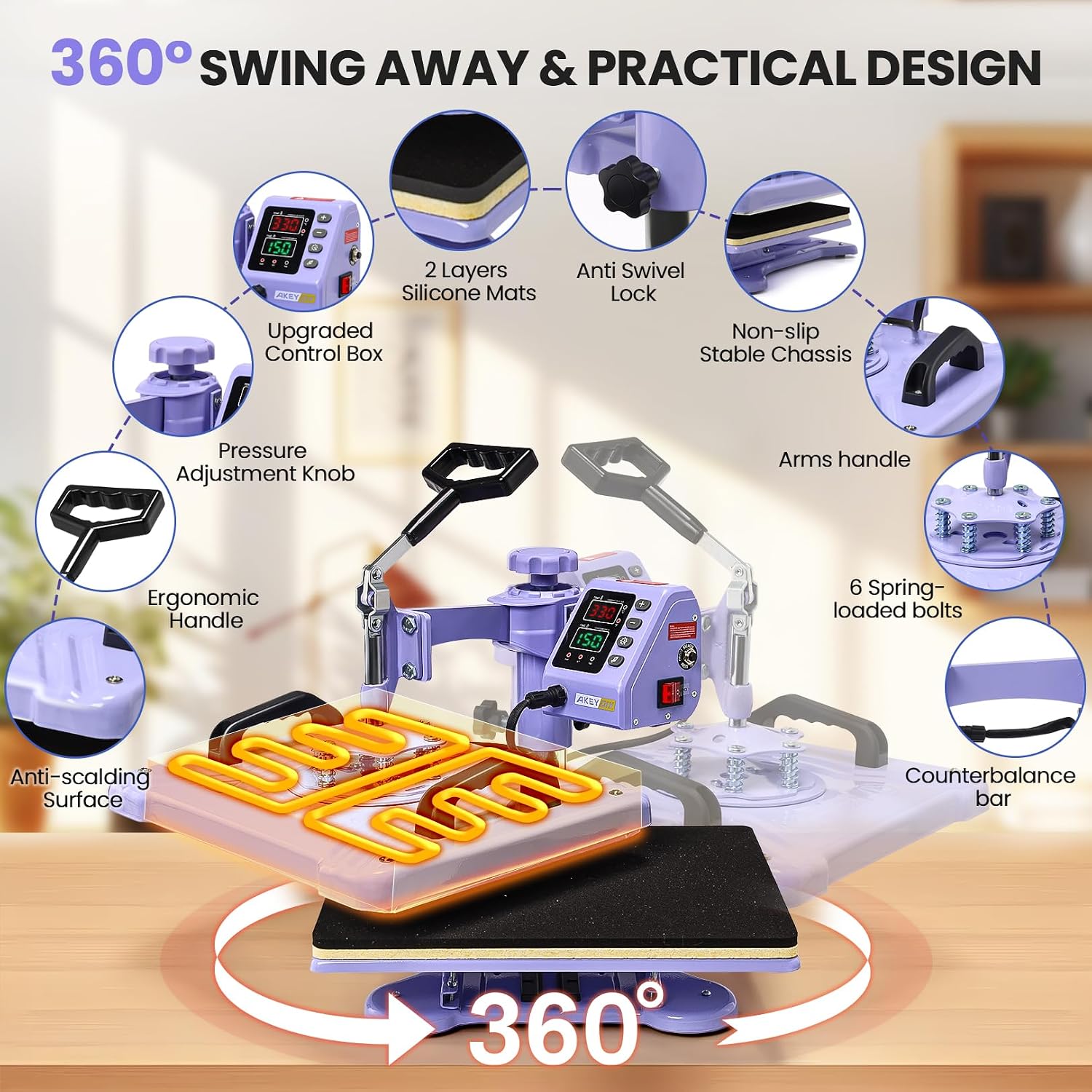 Heat Press 15x12 Inch, 5 in 1 Heat Press Machine for T-Shirts Hat Cap Mug Plate, 360° Swing Away Shirt Pressing