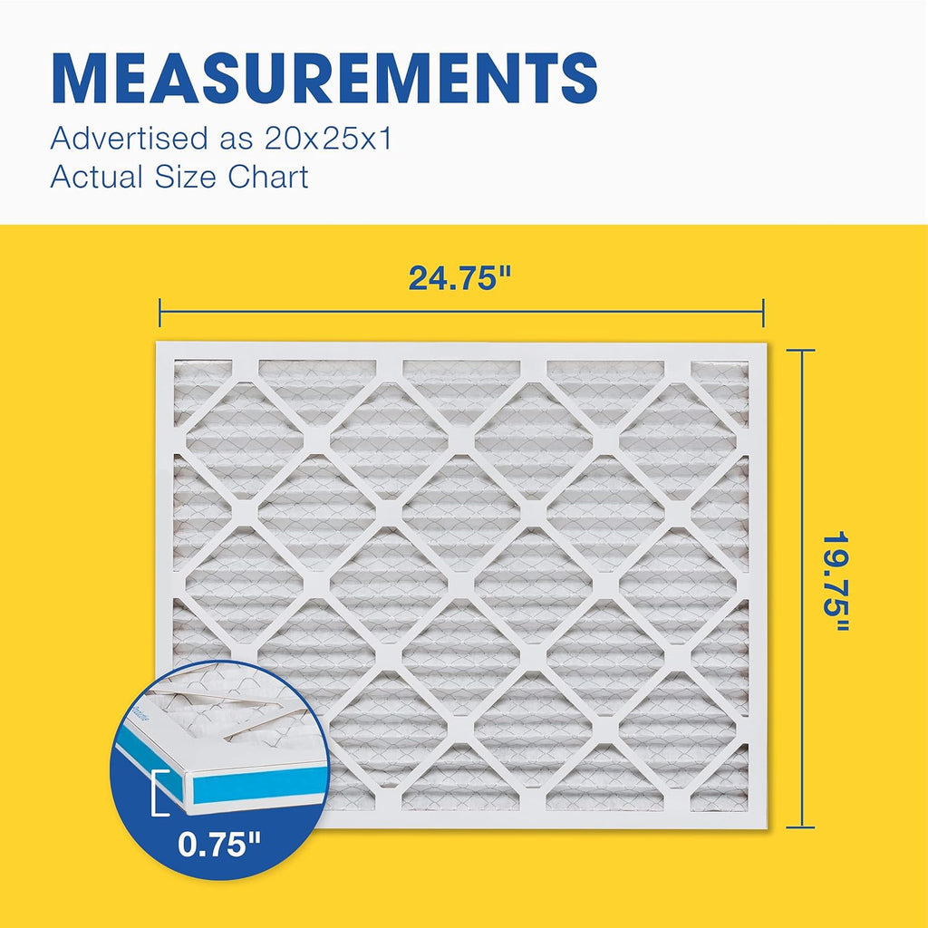 Air Filter 20x25x1 MERV 8 AC Filter, HVAC, Furnace Filter, 6 Pack | ACTUAL SIZE (19.75 x 24.75 x 0.75) AC Filter