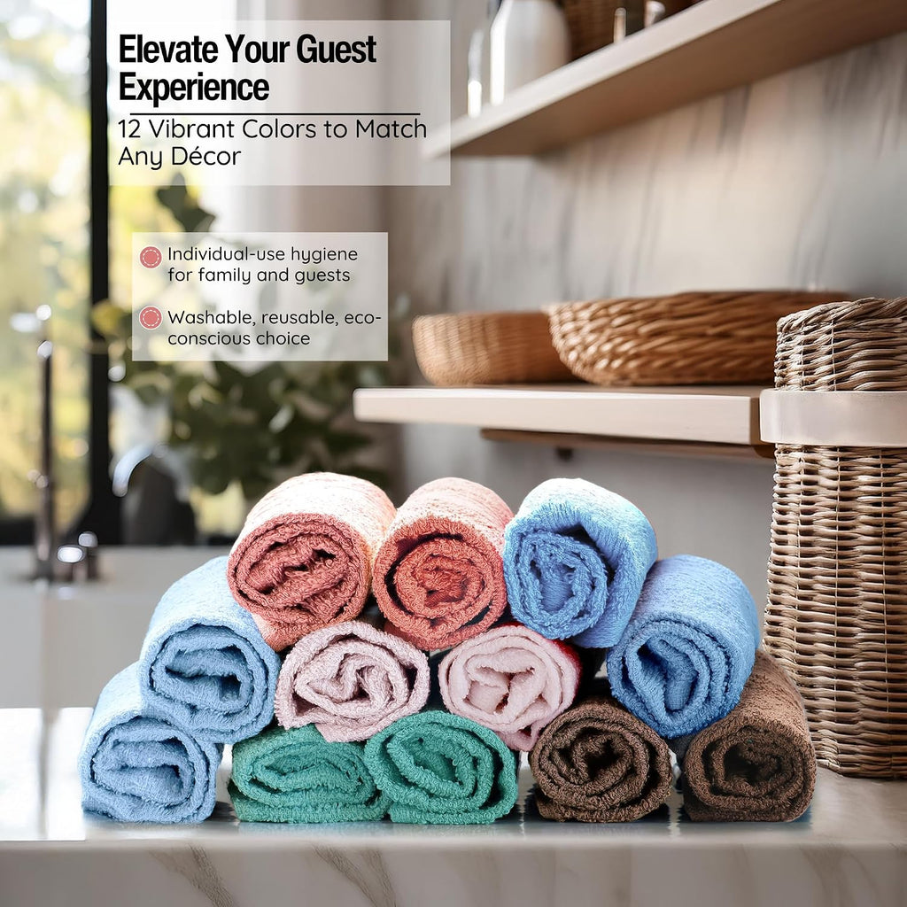 Washcloths, 13" x 13" Washcloths 12 Pack, Face Towels | Thick Loop Pile Wash Cloths – Absorbent and Soft 100%