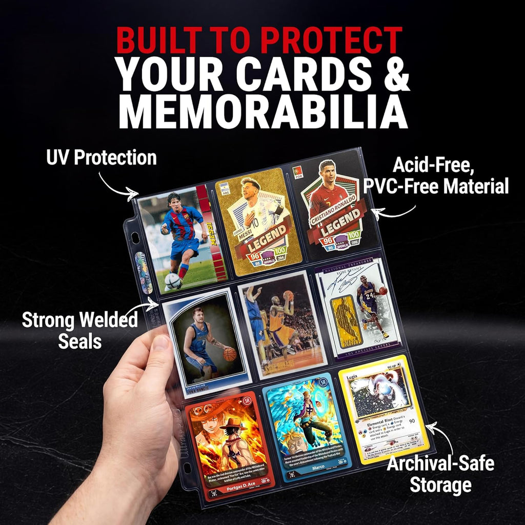 Card Pages for Binders – 9 Pocket Trading Card Binder Pages – Silver Series for Trading Cards & Collectibles –