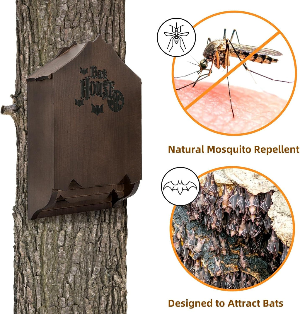 Bat House for Outdoors, Large Cedar Wood Bat Shelter with Mounting Kit, Weatherproof Garden & Backyard Habitat