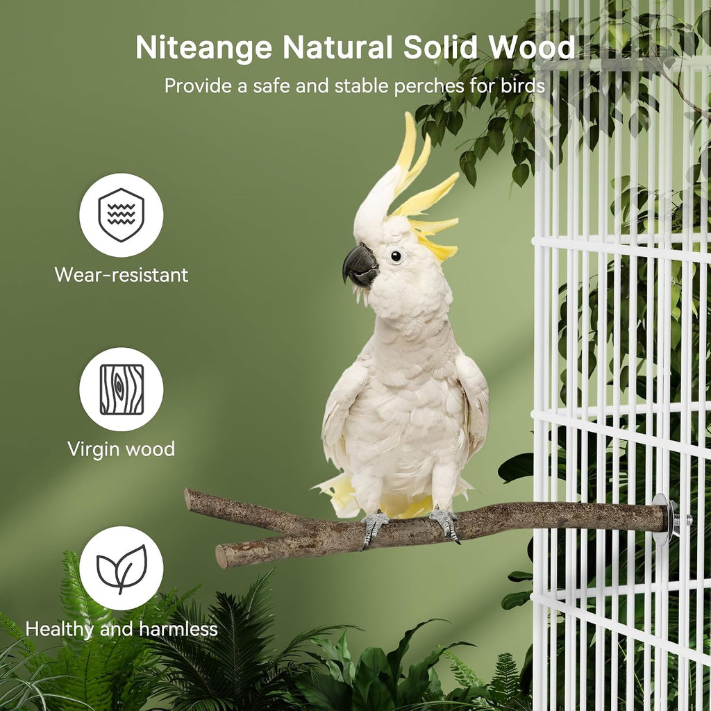 Natural Wooden Perches for Bird Cages - Ideal for Cockatiels, Parakeets, Finches & Other Caged Birds (Natural Bark, 2