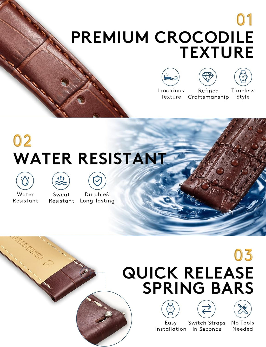 Alligator Grain Leather Quick Release Watch Bands for Men Women | Crocodile grain, Swap watch straps in seconds