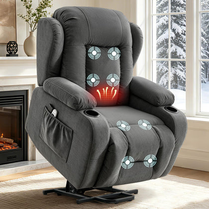 Power Lift Recliner Chair for Elderly with Massage and Heat,Grey