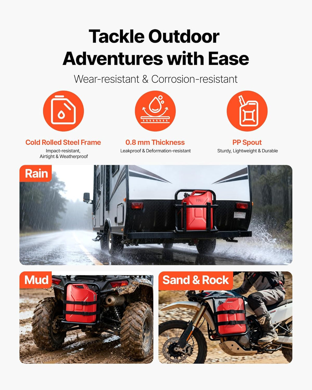 Metal Fuel Container, 5.3 Gallon, Fuel Jerry Can with Spout and Comfort Handle, 6 L/min Max Flow Rate, Leakproof &