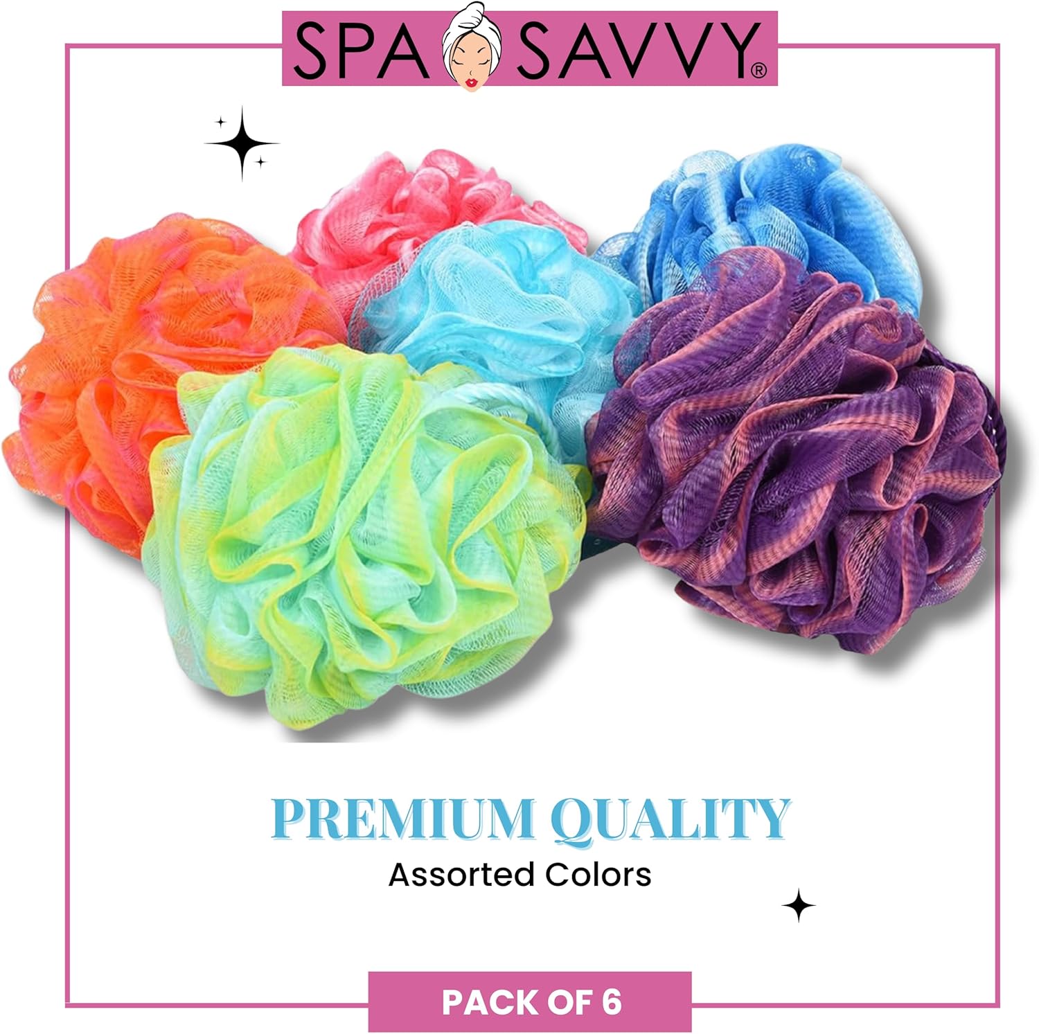 Bath Loofah Set, 6 Pack Shower Pouf Body Sponges with Suction Cups, Exfoliating Bath Accessories for Men and Women