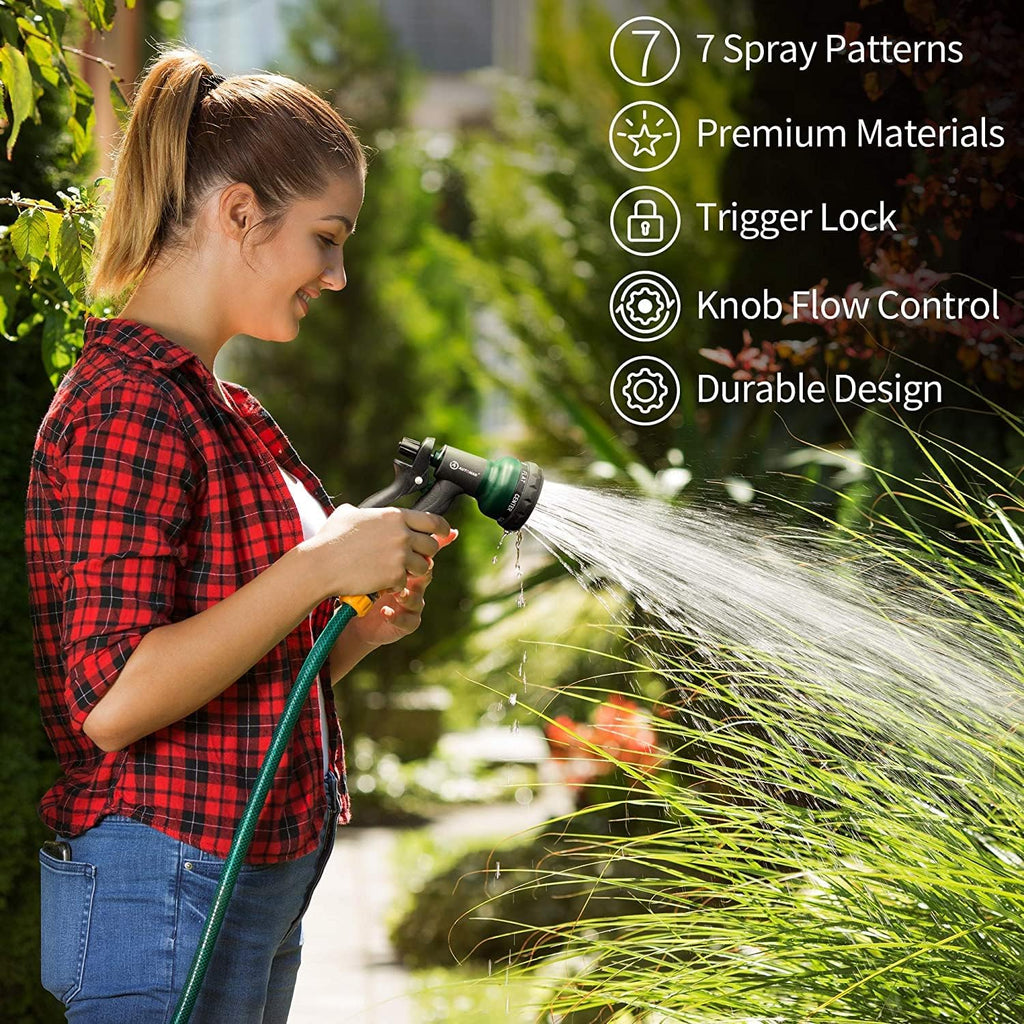 Garden Hose Nozzle 2PK, ABS Water Spray Nozzle with 7 Adjustable Patterns, Slip Resistant for Watering Plants, Lawn