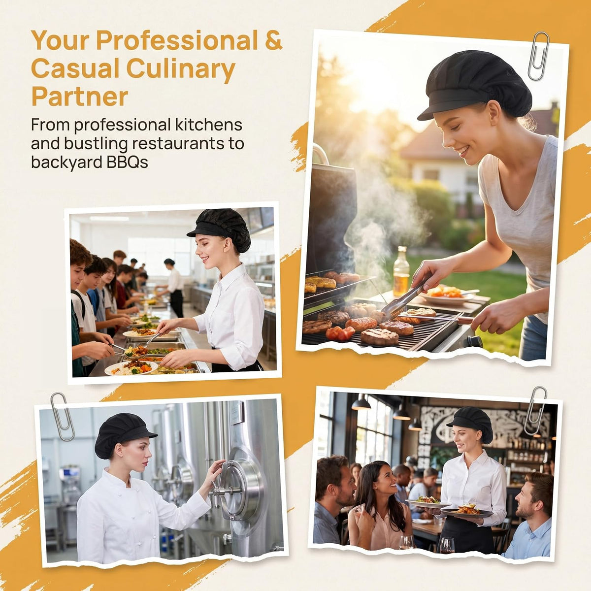 3pcs Chef Hat Kitchen Cooking Chef Cap Food Service Hair Nets