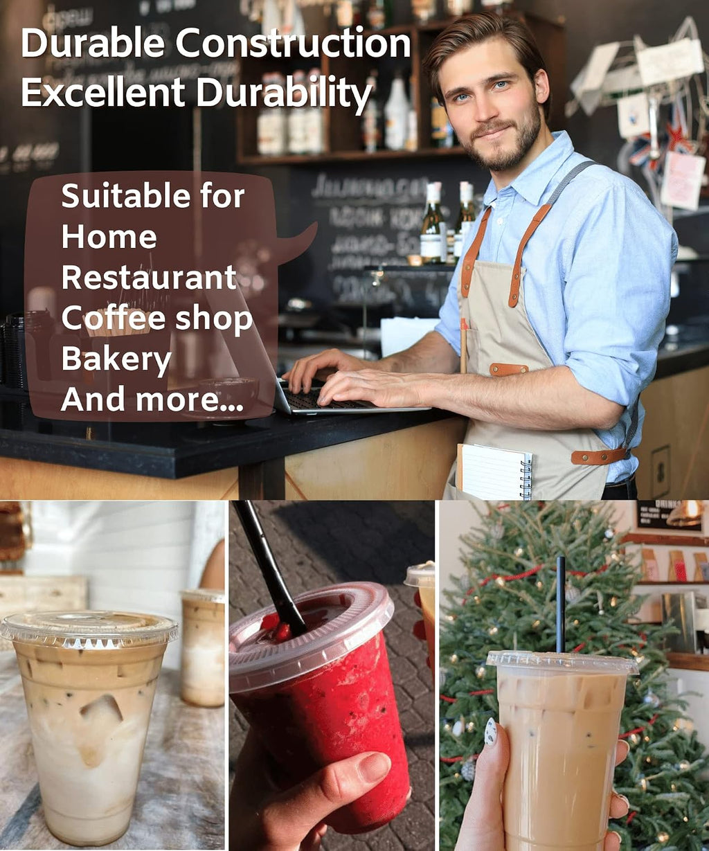20 oz Clear Plastic Cups with Lids and STRAWS, Disposable Drinking Cups for Cold Drinks, Iced Coffee, Milkshakes