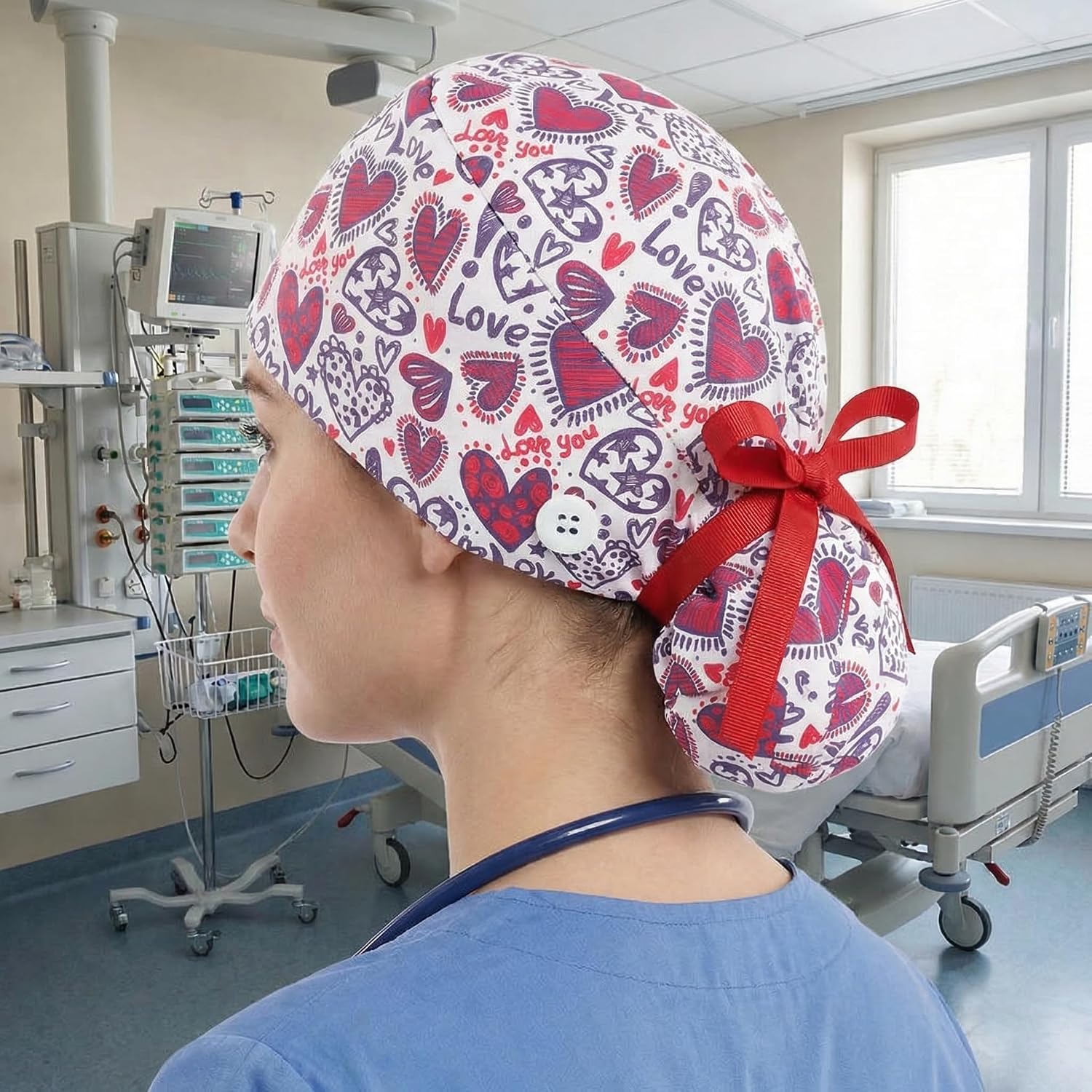 Scrub Caps for Women Nursing Hats with Buttons Adjustable Scrub Hats for Dentist Hats with Sweatband Adjustable