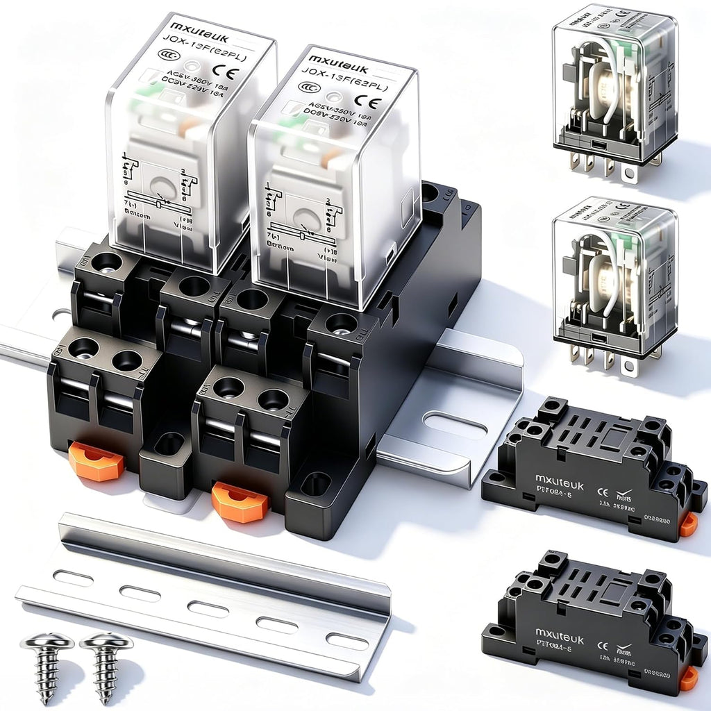 mxuteuk 2pcs JQX-13FL DC 12V Coil 8 Pin 10A DPDT LED Indicator Electromagnetic Power Relay, with Base, with DIN Rail Slotted Aluminum
