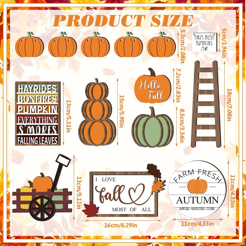 15 Pcs Fall Decorations for Home Fall Tiered Tray Decor Set,Harvest | Maple Leaves Pumpkin Wooden Signs, Thanksgiving
