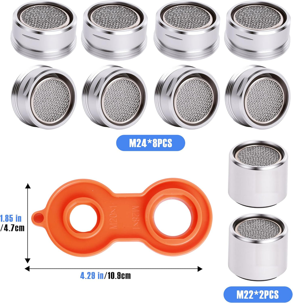 Kitchen Faucet Aerator Replacement, Anti-Splash with Multi-Size Wrench, 10 Pack M24 (15/16") & 2 Pack M22 (55/64")