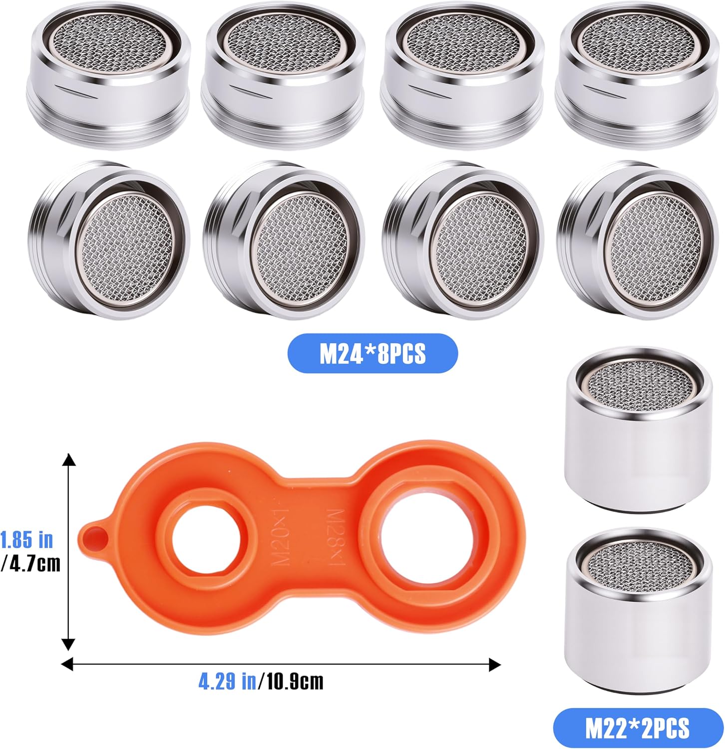 Kitchen Faucet Aerator Replacement, Anti-Splash with Multi-Size Wrench, 10 Pack M24 (15/16") & 2 Pack M22 (55/64")