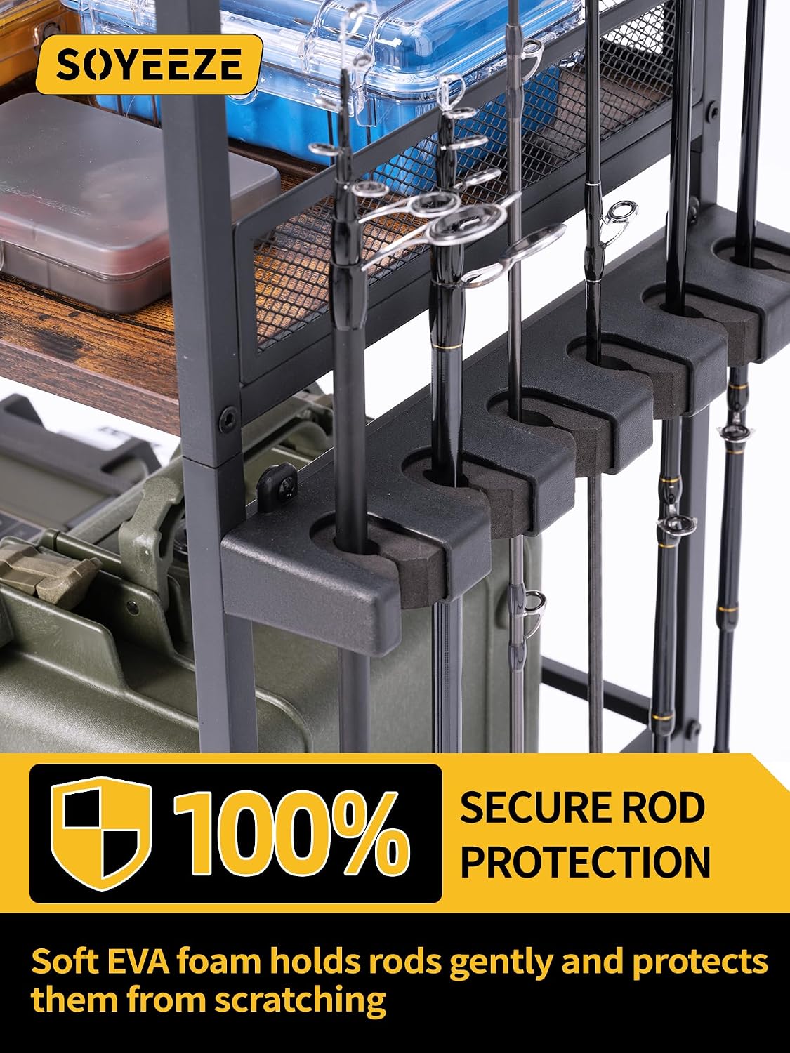 Fishing Rod Holders for Garage, Fishing Pole Holders Up to 12 Rods with Pegboard and Hooks,Rolling Fishing Cart with