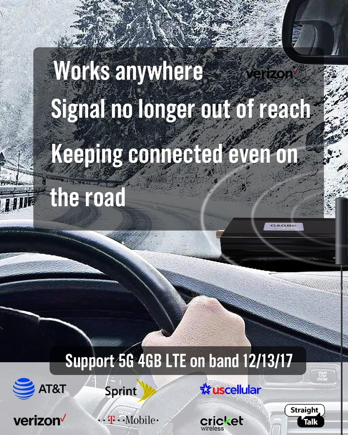 Car Cell Phone Booster, Car Cell Booster on Band 12/13/17 RV Signal Booster for 5G 4G LTE 3G for All U.S.Carriers