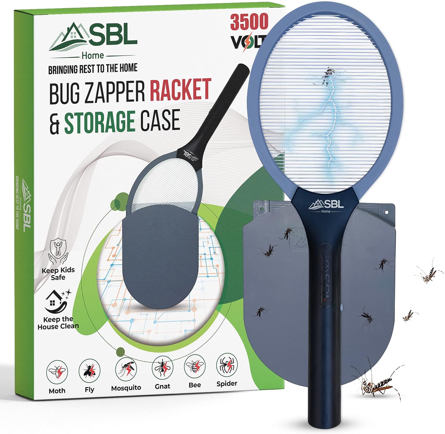 Electric Fly Swatter Racket, Electric Mosquito Swatter, Bug Zapper Racket, Electric Fly Bat with Patented Wall Case