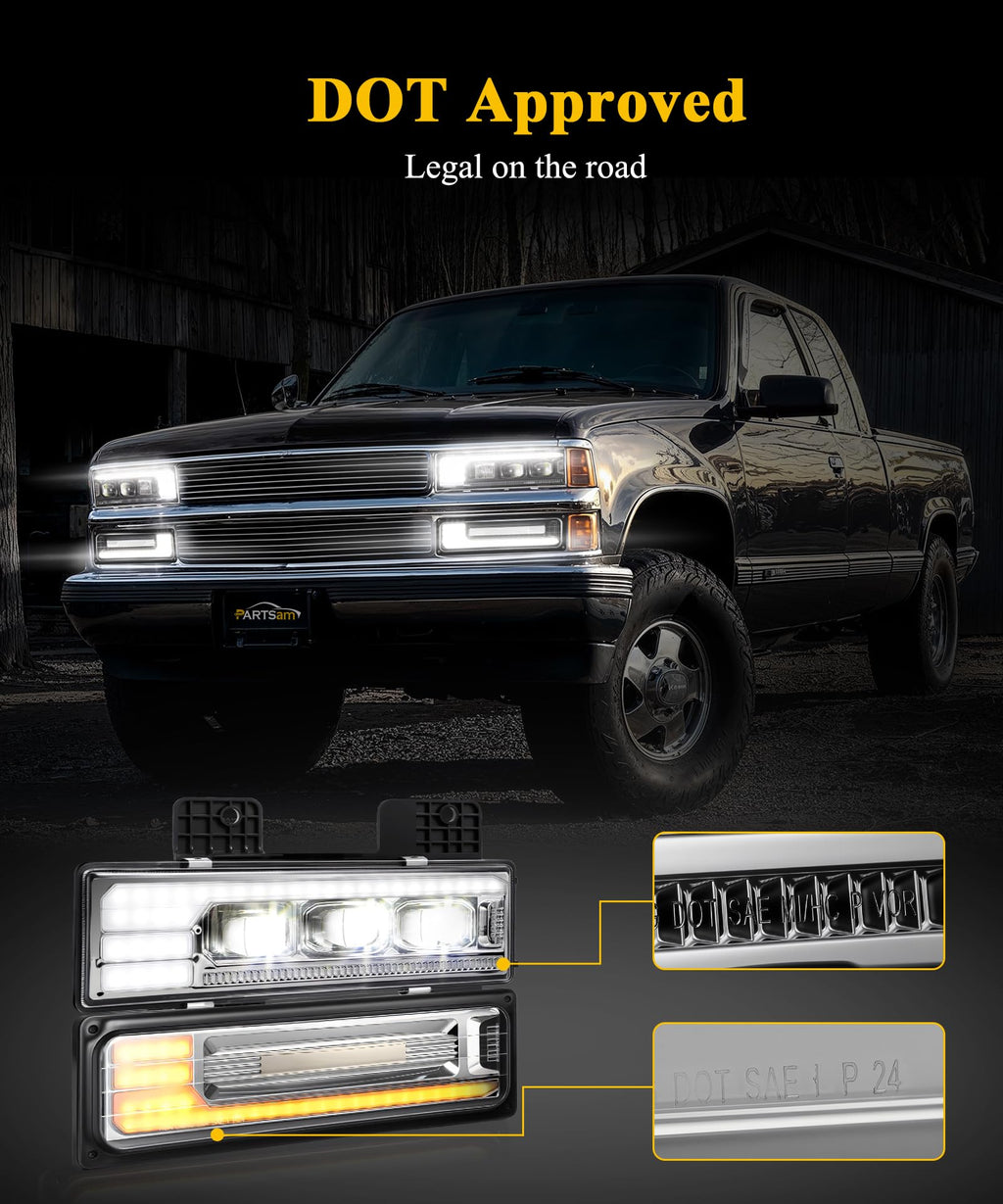 LED Headlights Assembly DOT Approved with DRL Sequential Turn Signal High/Low Beam Start Animation Lights Chrome