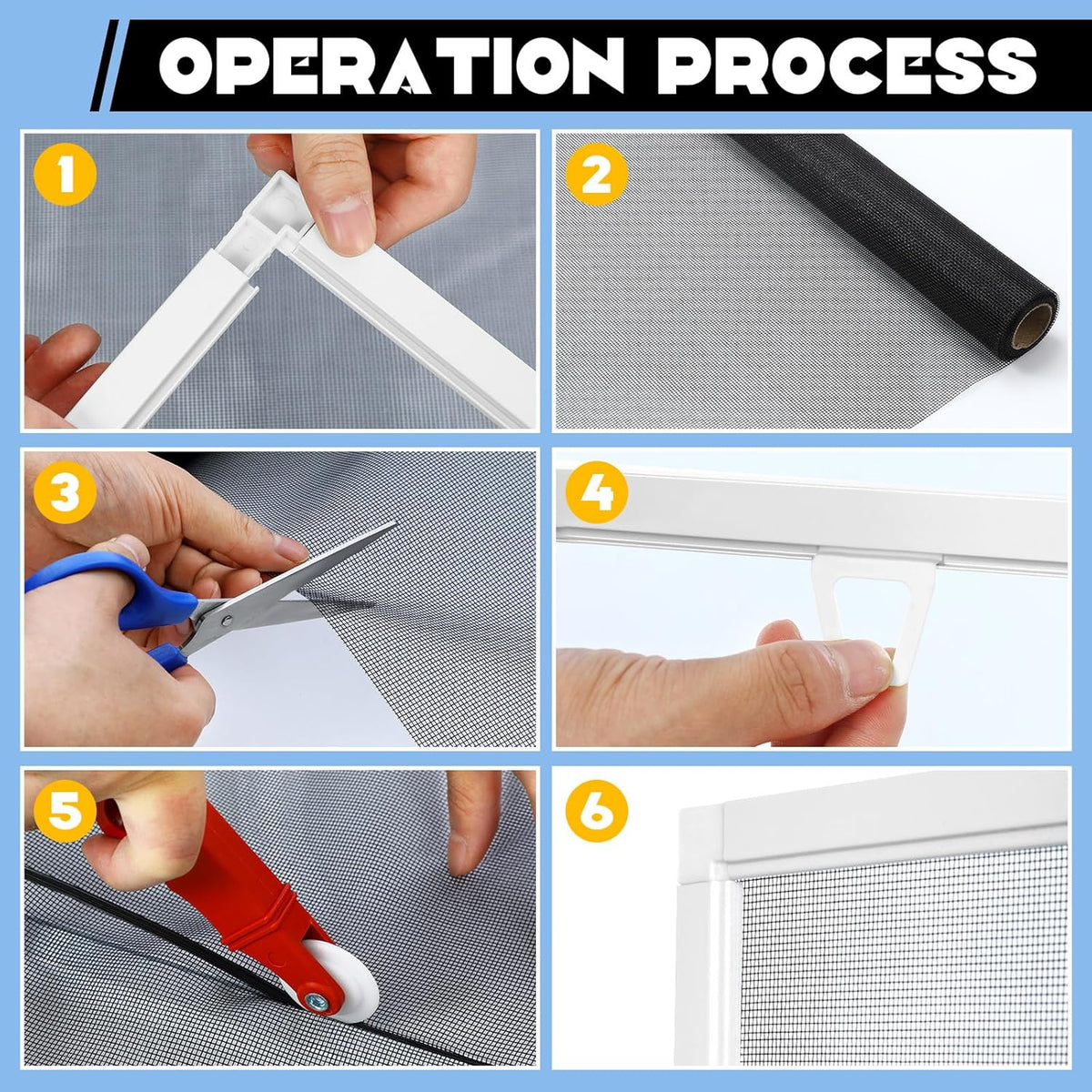 4 Pack Window Screen Kit with Aluminum Frame, White, 58'' X 58''