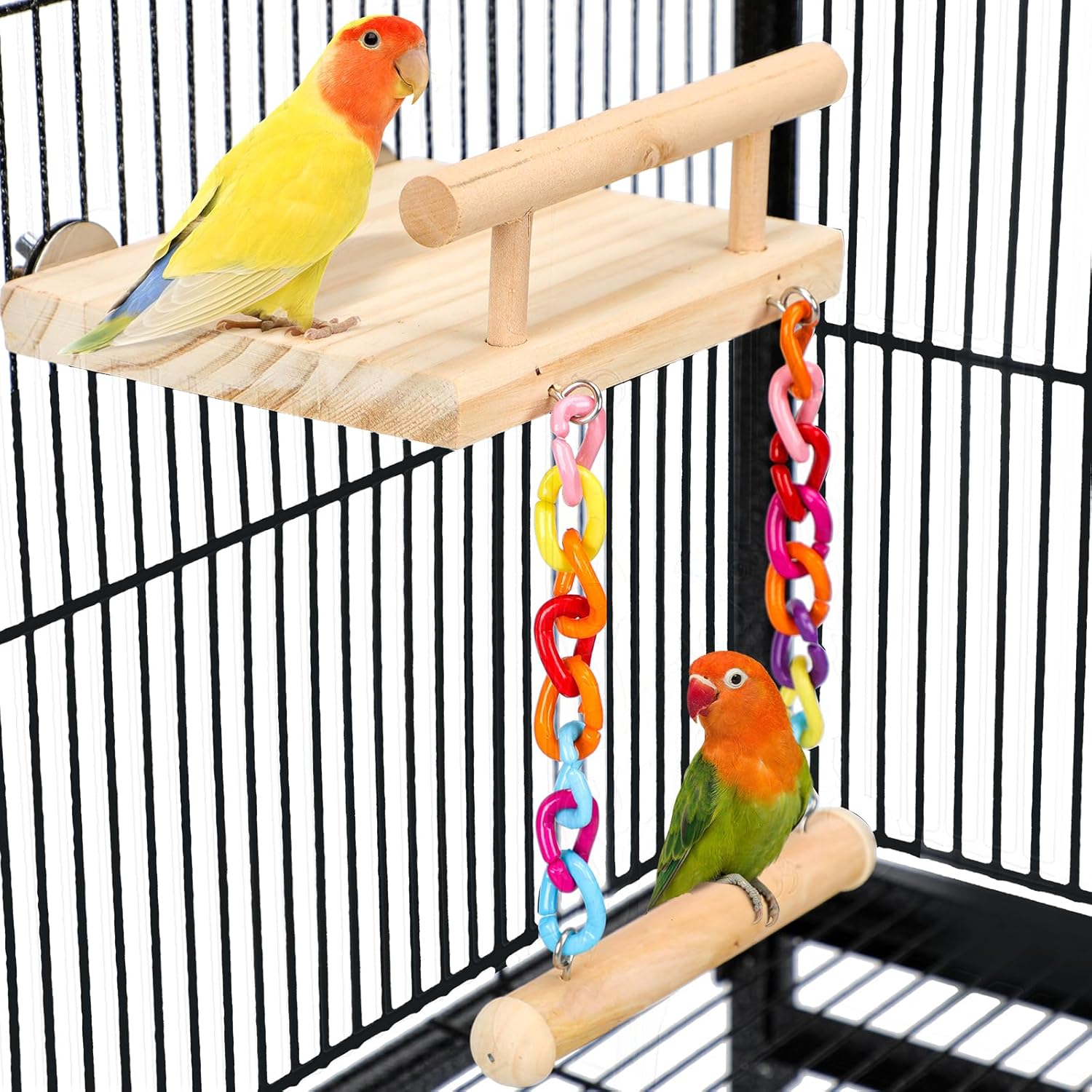 Bird Perches Cage Toys Parrot Wooden Platform Play Gyms Exercise Stands with Acrylic Wood Swing Ferris Wheel Chewing