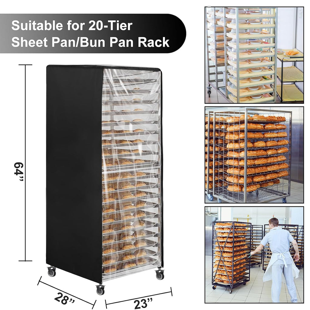 Speed Rack Cover With Zipper,20 Tier Bun Pan Rack Cover 23"X28"X64"