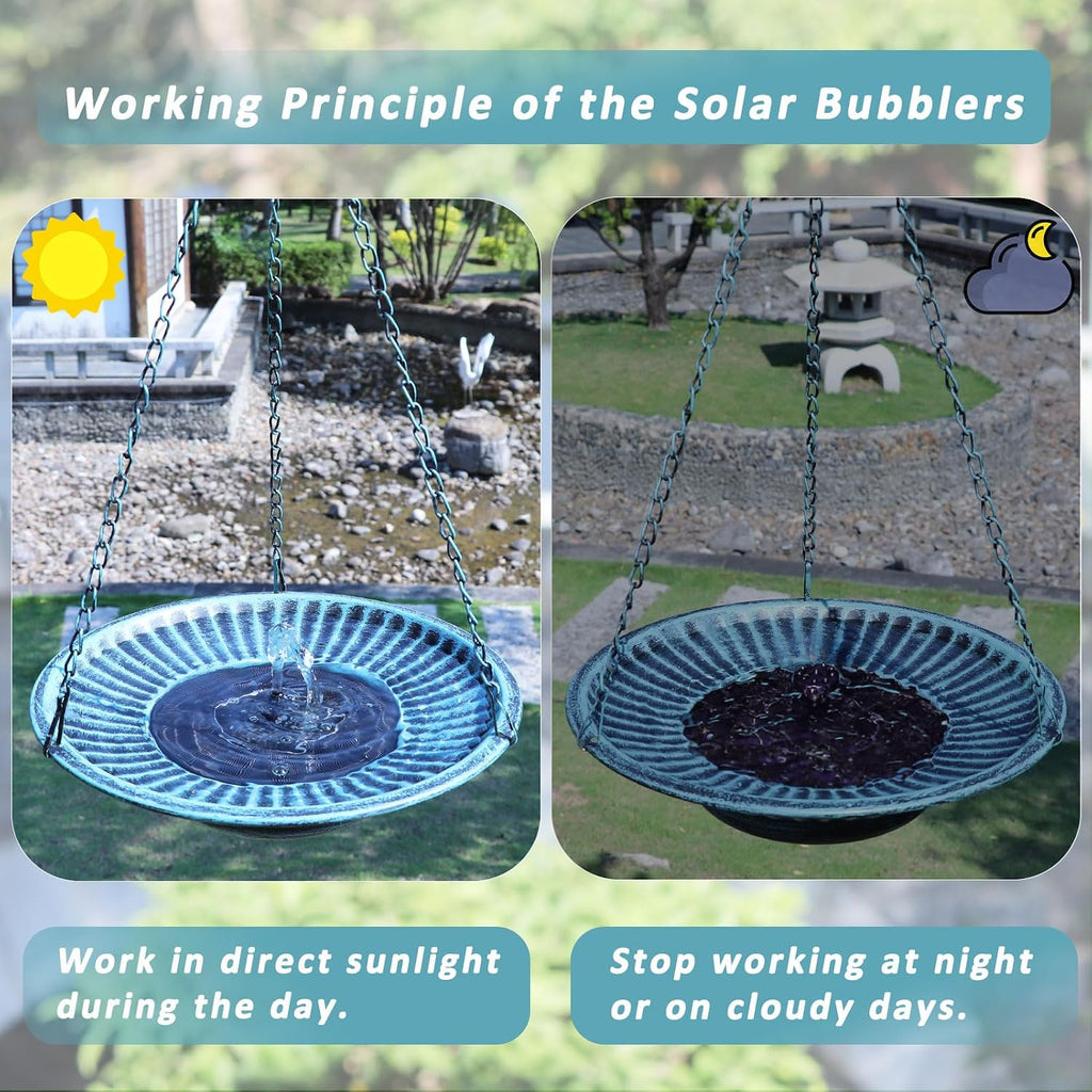 12" Hanging Solar Bird Bath, Metal Solar Bird Bath Fountain (Blue)