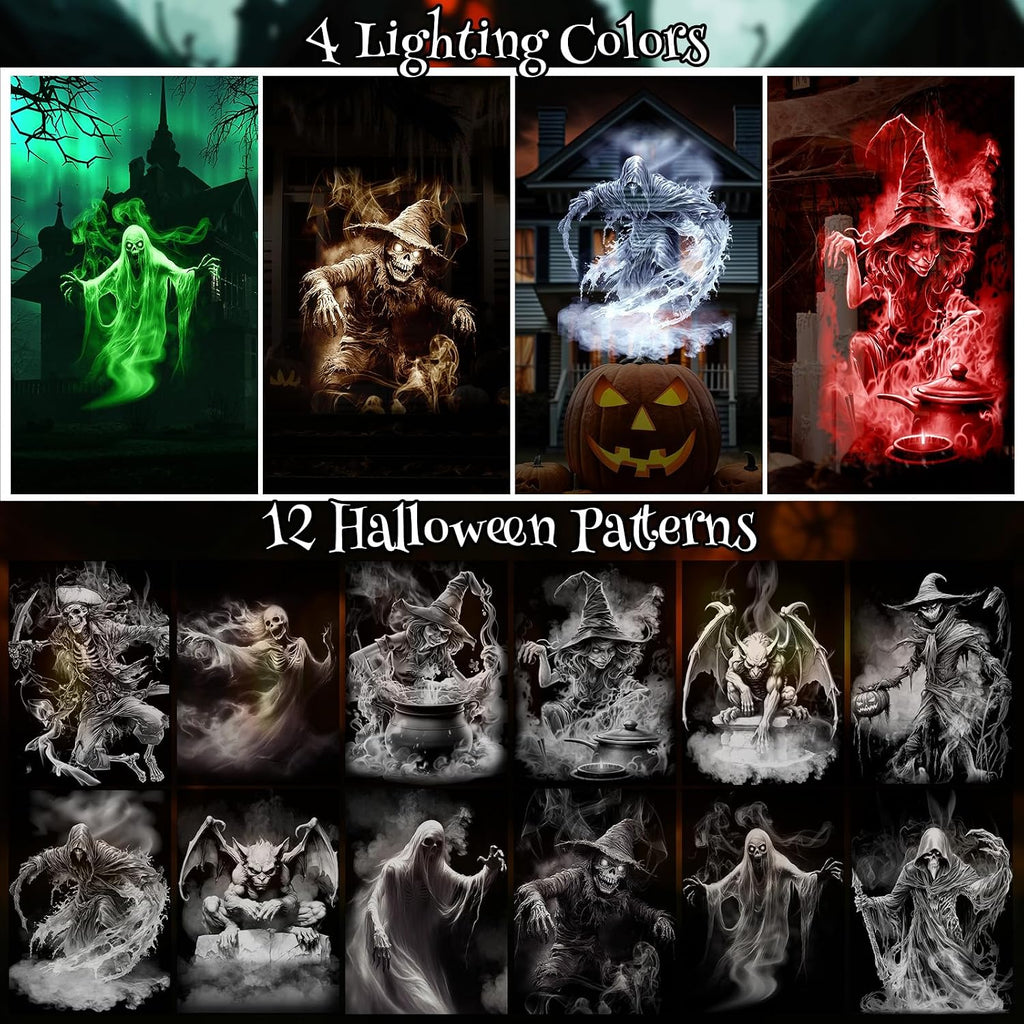 12 in 1 Halloween Projector Lights Outdoor 2026 Upgrade 3D Dynamic Window Indoor Decorations Skull Ghost Bats Witch