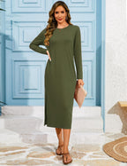 Long Sleeve Midi Dresses for Women with Pockets