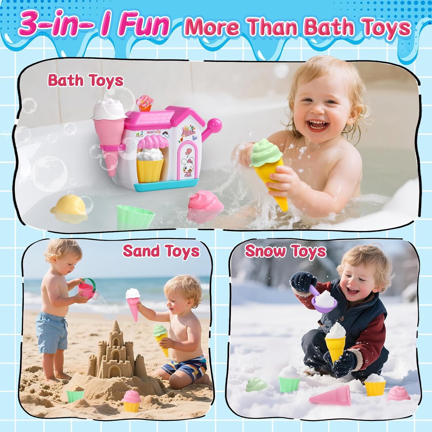 Bath Toys for Kids Ages 4-8 Ice Cream Foam Maker Play Set | Bubble Pretend Play Cake Set Bath Toys for Toddlers 3-5