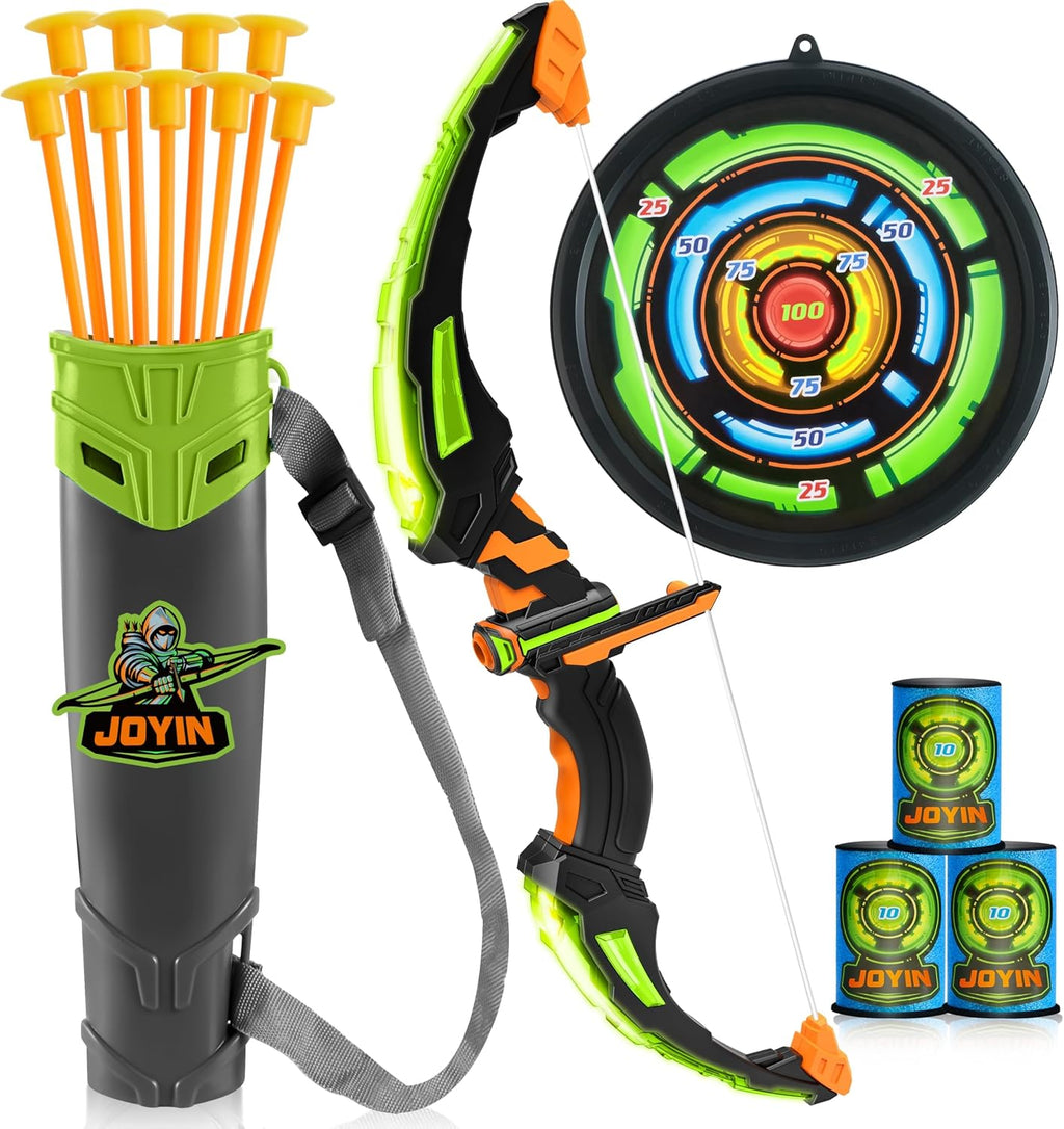 Kids Bow and Arrow Set with LED Flash Lights, Outdoor Archery Set Toy Gift for Boys and Girls Ages 6-12 with Suction