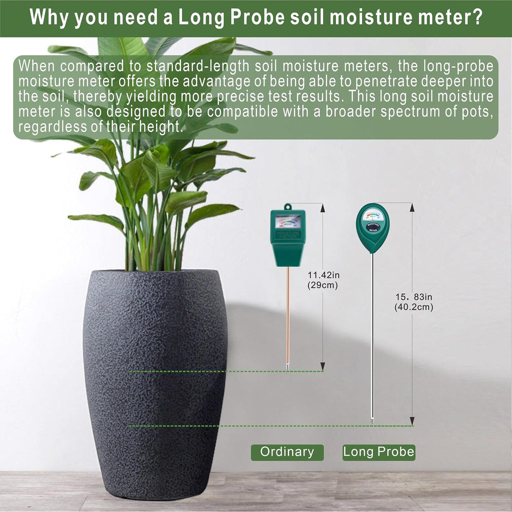 Long Probe Plant Soil Moisture Meter, Indoor Outdoor use, Battery-Free | longer stem for deeper use, instant read