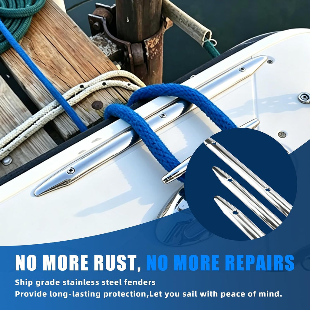 Hoffen Marine Stainless Steel Rub Strakes, 2 Pack 8" 12" 18" Line Rubbing Strakes for Pontoon Boat Yacht RV