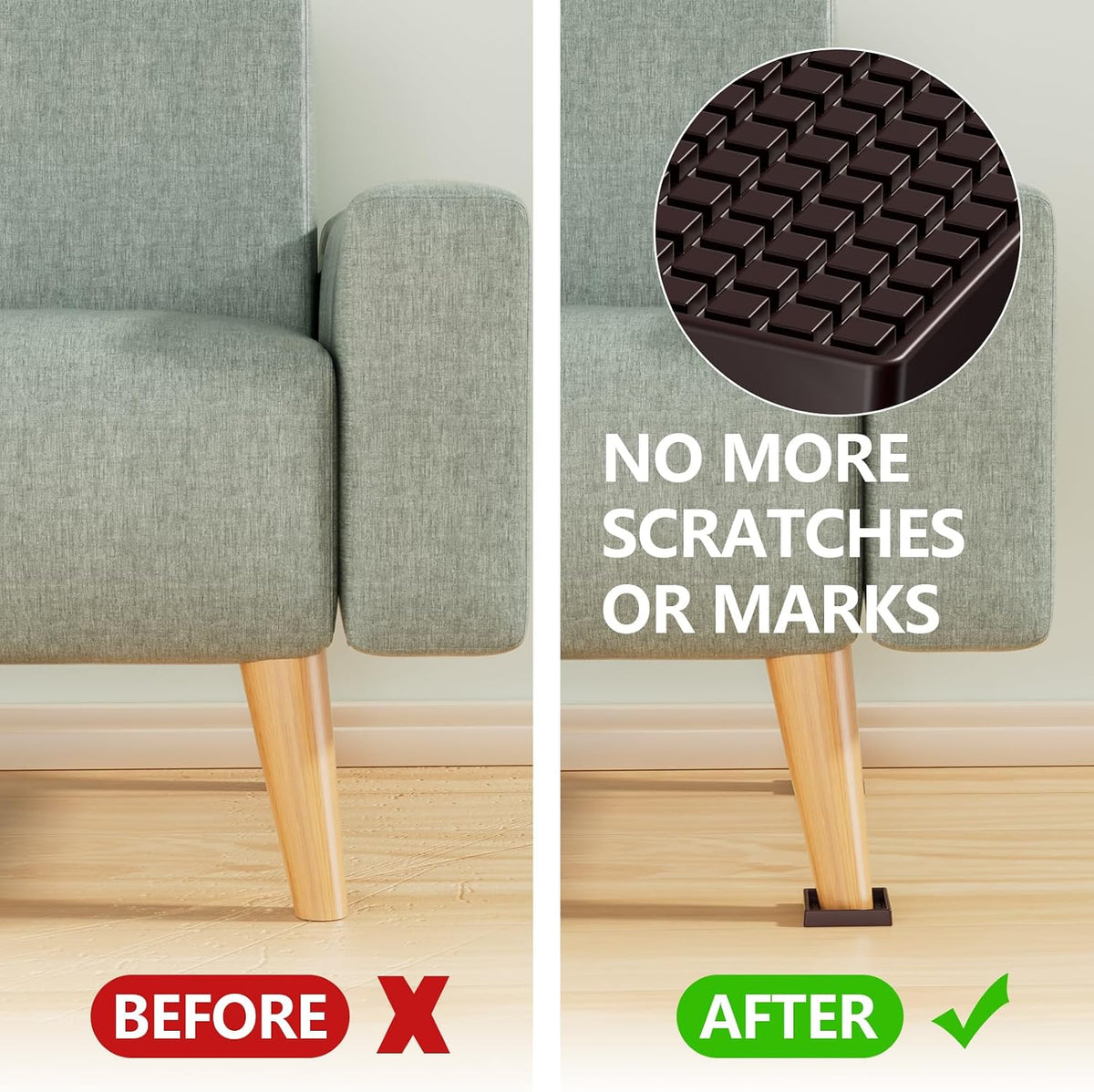 Non Slip Furniture Pads- 3"x3" Square Anti Skid Caster Cups Furniture Coasters, Anti-Sliding Grippers Floor